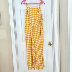 Old Navy Yellow Gingham Jumpsuit NWT Large Linen Blend